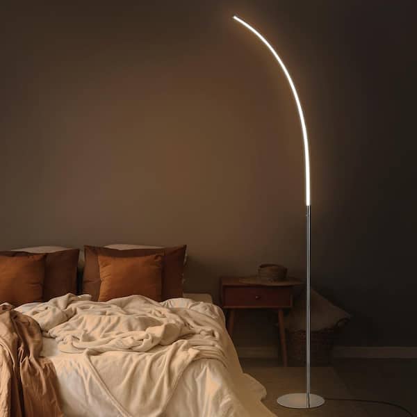 Curva 64 in. Chrome Metal Minimalist Modern LED Integrated Floor Lamp