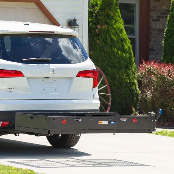 500 lbs. Capacity Heavy-Duty Hitch-Mounted Steel Folding Cargo Carrier with Ramp
