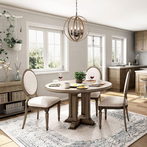 Farmhouse Black Chandelier Globe Cage Candlestick 4-Light Rustic Island Pendant Chandelier with Faux Wood Accent