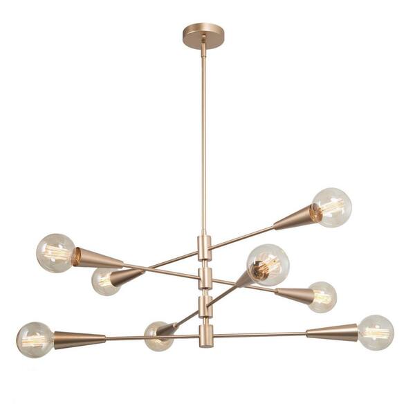 31 in. 8-Light Mid-Century Modern Gold Sputnik Chandelier, Dining Room Kitchen Island Pendant Light with 4-Tiers