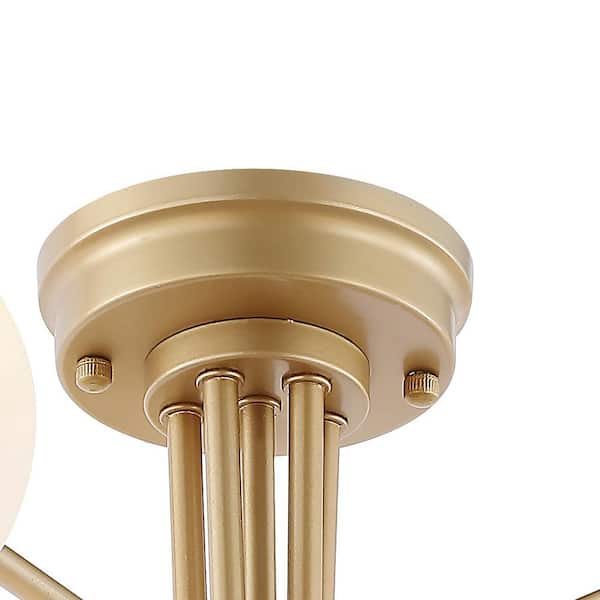 Olivier Parisian 24 in. 6-Light Globe Modern Industrial Iron Bistro LED Semi Flush Mount, Gold