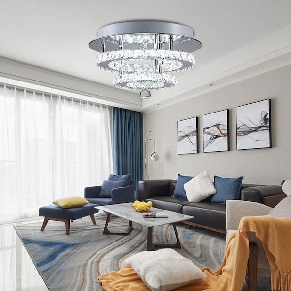 11.81 in. 1-Light Modern Crystal Silver Integrated LED Flush Mount Ceiling Light