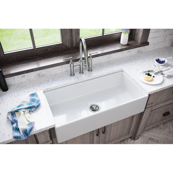 Burnham White Fireclay 36 in. Single Bowl Farmhouse Apron Kitchen Sink