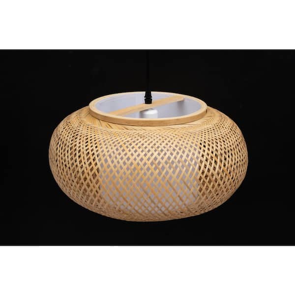 15.7 in. 1-Light Vintage Bamboo Rattan Lantern Pendant Light with Hand-Woven Bamboo Shade
