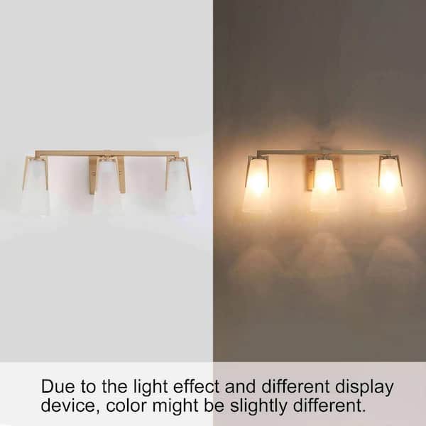 22 in. Modern Farmhouse Gold Bathroom Vanity Light, 3-Light Wall Sconces Lighting with Bell Frosted Glass Shades