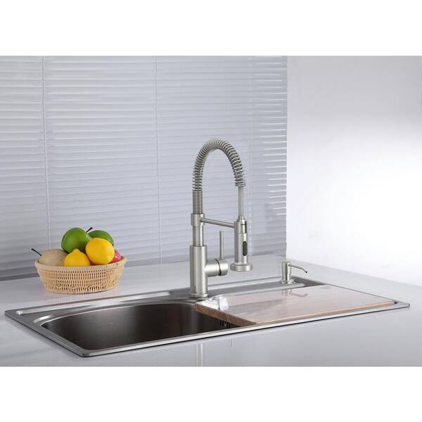 Cartway Single-Handle Spring Non Pull-Down Sprayer Kitchen Faucet in Brush Nickel