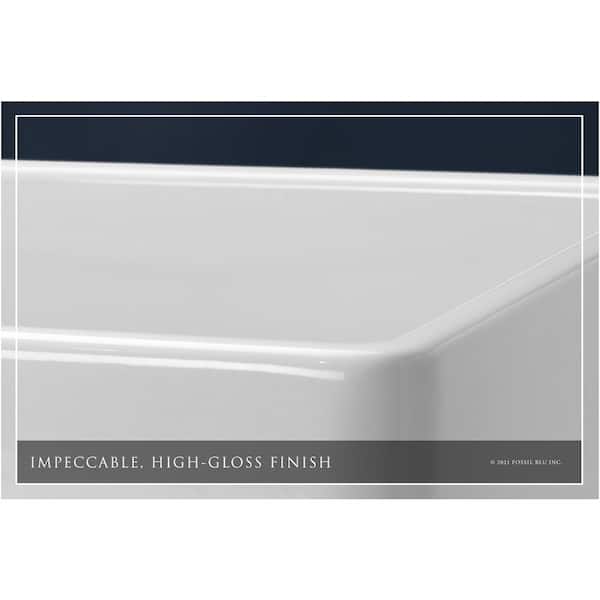 Luxury White Solid Fireclay 33 in. Single Bowl Farmhouse Apron Kitchen Sink with Polished Nickel Accs and Flat Front