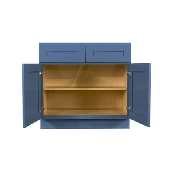 Lancaster Blue Plywood Shaker Stock Assembled Base Kitchen Cabinet 36 in. W x 34.5 in. D H x 24 in. D