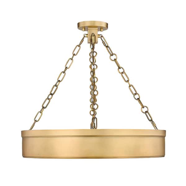 Anders 24 W 22 in 3 Light Rubbed Brass Integrated LED Semi Flush Mount Light with Marbling Parian Plastic Shade