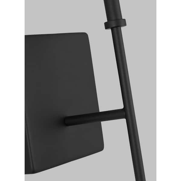 Foxdale 1-Light Midnight Black Wall Sconce with White Linen Fabric Shade