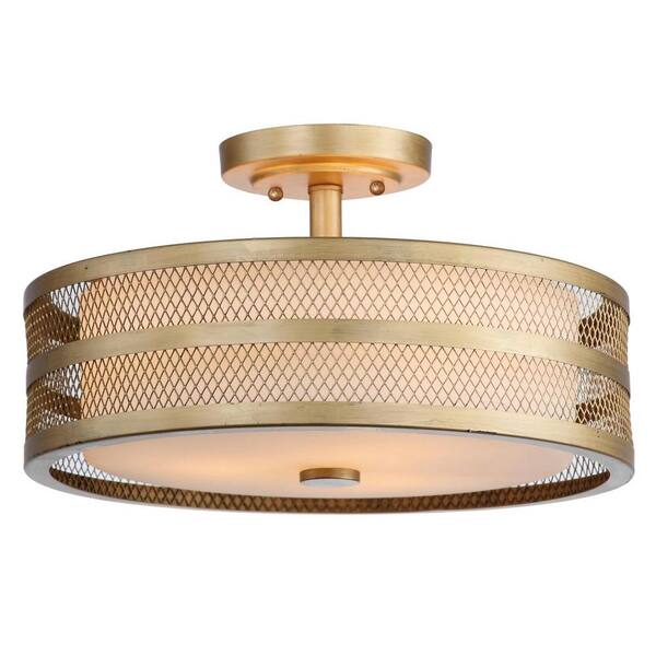 Great Veil 3-Light Antique Gold Semi-Flush Mount Light