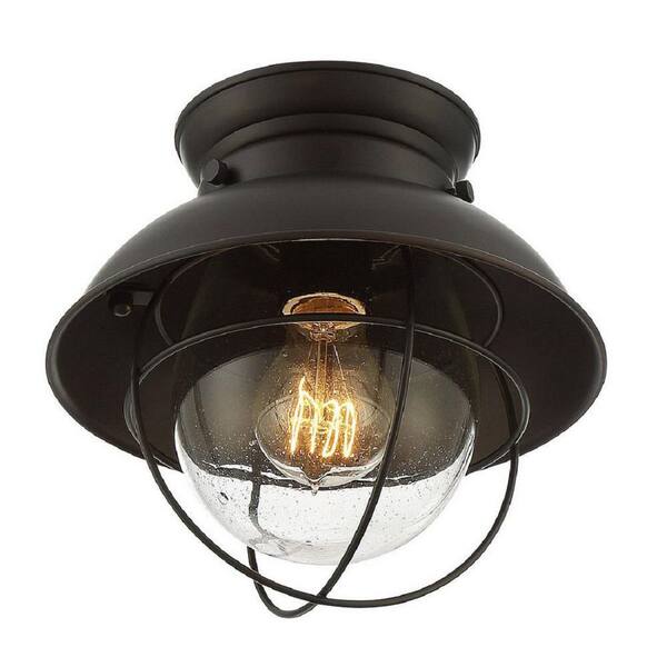 9 in. W x 9 in. H 1-Light Oil Rubbed Bronze Ceiling Light with Clear Seeded Glass Shade