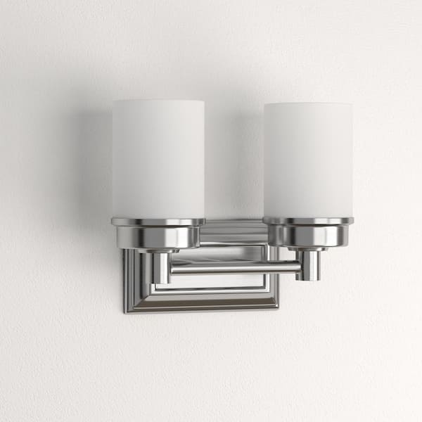 Cade 11.7 in. 2-Light Brushed Nickel Bathroom Vanity Light Fixture with Frosted Glass Shades