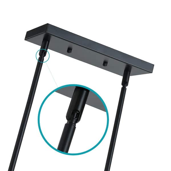 5-Light Black Kitchen Island Statement Square Chandelier Modern with Glass Shade Hanging Light Fixture