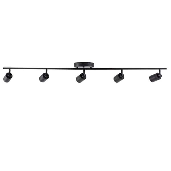 7-Watt 5-Bulb 2450 Lumens Black LED Track Lighting Kit with Fixed Rail Ceiling Light with Rotating Heads, 3000K
