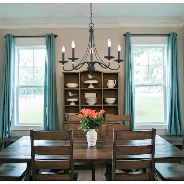 Westchester County 5-Light Sand Black with Skyline Gold Leaf Chandelier