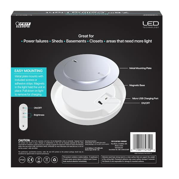 7.5 in. Battery Operated LED White 25-WH Rechargeable w/Remote Control 4000K Cool White Ceiling Fixture Light (1-Pack)