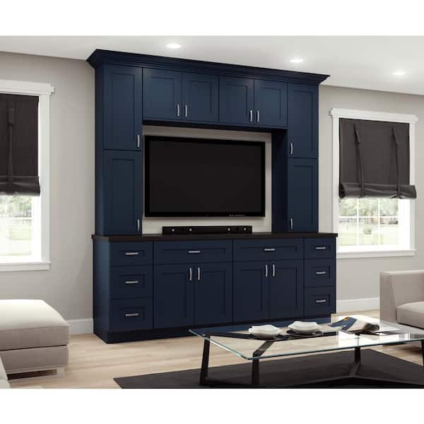 Newport Blue Painted Plywood Shaker Assembled Diagonal Corner Kitchen Cabinet Soft Close 24 in W x 12 in D x 42 in H