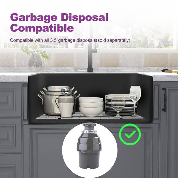 Fireclay 30 in. L x 18 in. W Black Single Bowl Farmhouse Apron Kitchen Sink with Grid and Strainer