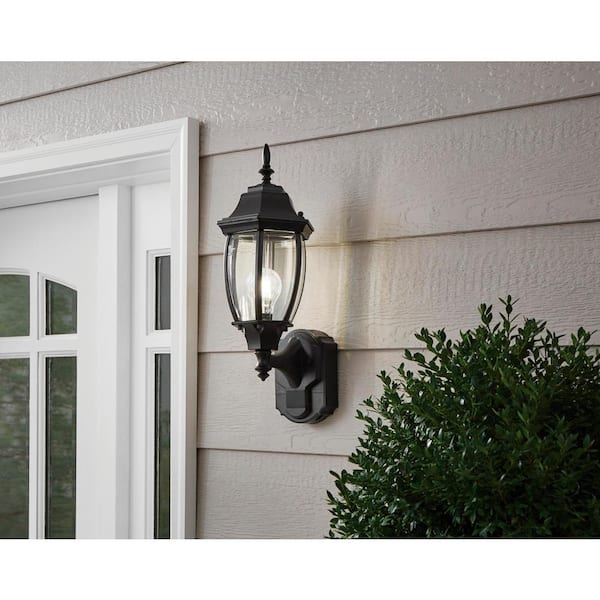 Alexandria 17.3 in. Black Farmhouse 180-Degree Motion Sensor Outdoor 1-Light Wall Sconce