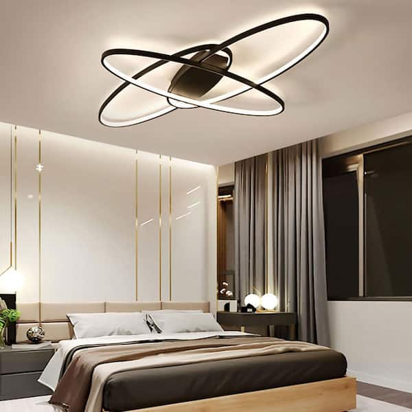 37 in. Black Integrated LED Modern Geometric Flush Mount Ceiling Lamp Fixture