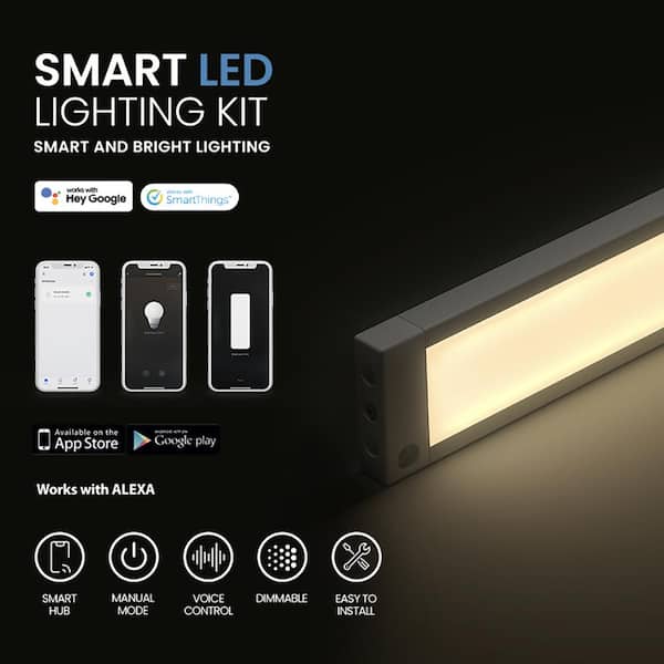 Works with Alexa, Google 20 in. White Smart Dimmable LED Under Cabinet Lighting Kit Warm White (3000K) (1-Pack)