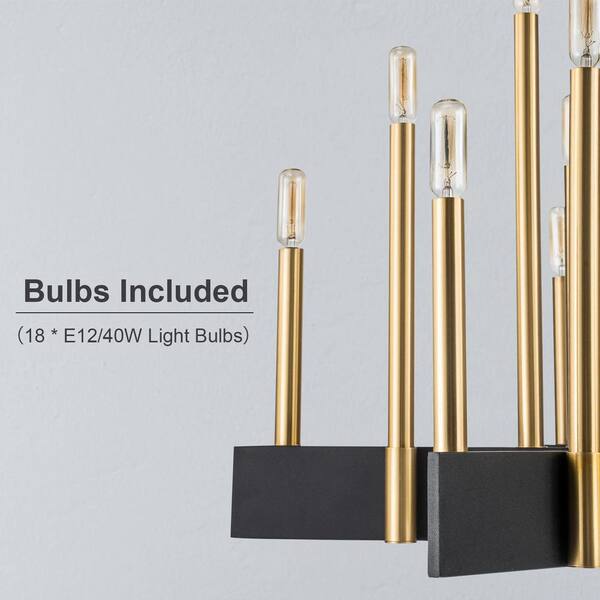 Axis 33.5 in. 18-Light Farmhouse Black and Gold Candle Style Chandelier with E12-Bulbs