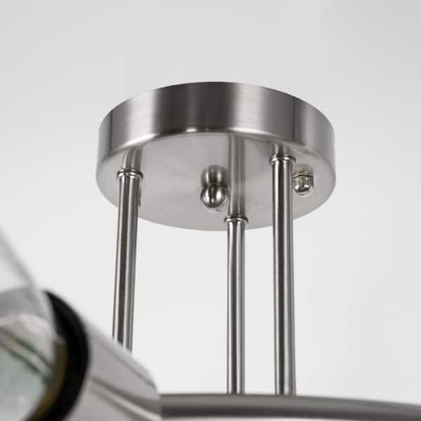 18.31 in. 6-Light Brushed Nickel Modern Sputnik Semi Flush Mount Ceiling Light, Wagon Wheel Design Chandelier Hallway