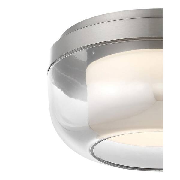 First Encounter 10 in. 1-Light Brushed Nickel LED Flush Mount with Etched White and Silver Gradient Outside Glass Shade