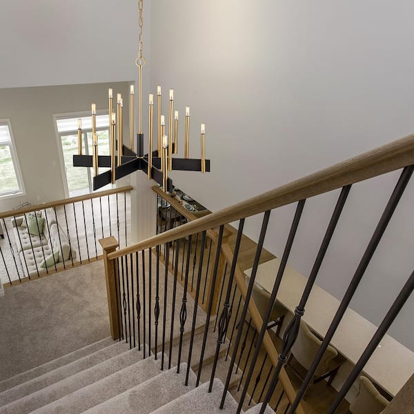 Axis 33.5 in. 18-Light Farmhouse Black and Gold Candle Style Chandelier with E12-Bulbs