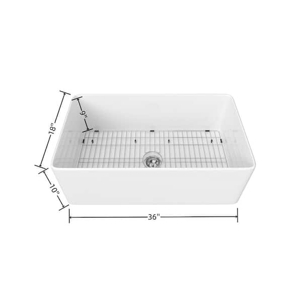 Classico White Fireclay 36 in. Single Bowl Farmhouse Apron Front Kitchen Sink with Bottom Grid and Strainer