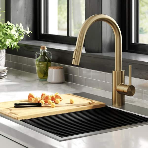 Oletto Single Handle Pull Down Sprayer Kitchen Faucet in Spot Free Antique Champagne Bronze
