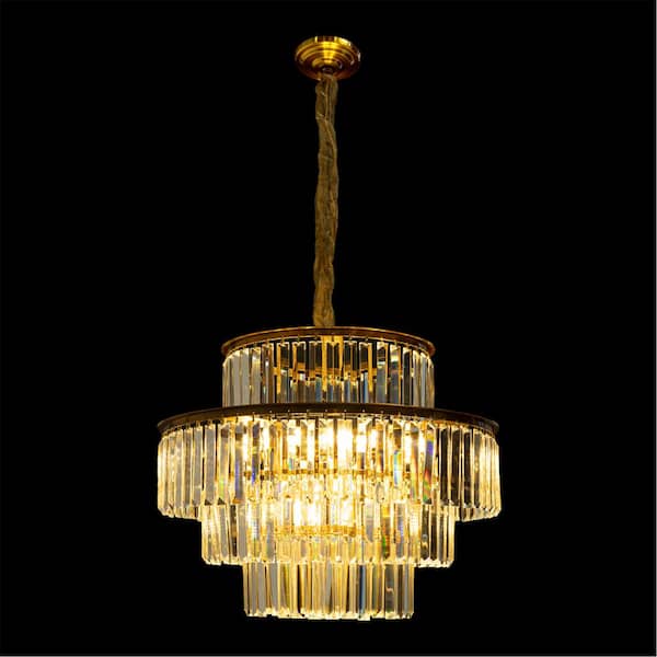 23.62 in. 10-Light 4-Tier Gold Modern Luxury K9 Crystal Pendant Light(Without Remote Control)