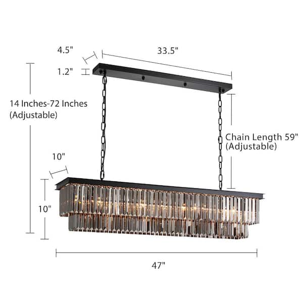 47 in. 8-Light Black and Smoke Crystal Chandelier Modern Dining Room Pendant Lighting