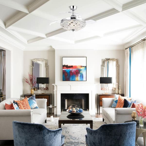 Modern 42 in. Indoor Chrome Retractable Blades Ceiling Fan with Light Kit and Remote Control