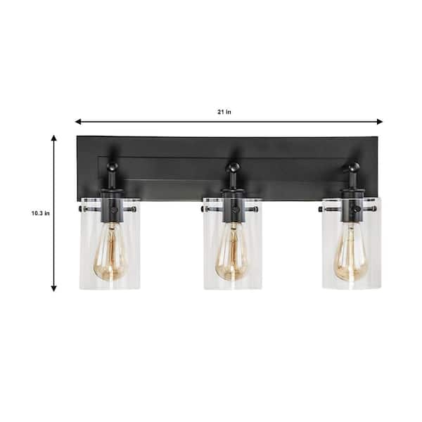 Regan 21 in. 3-Light Espresso Bronze Bathroom Vanity Light with Clear Glass Shades