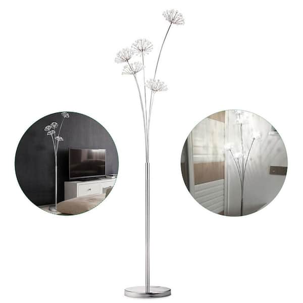 11 in. Silver Modern Integrated LED Living Room Floor Lamp with Crystal Dandelion Shade