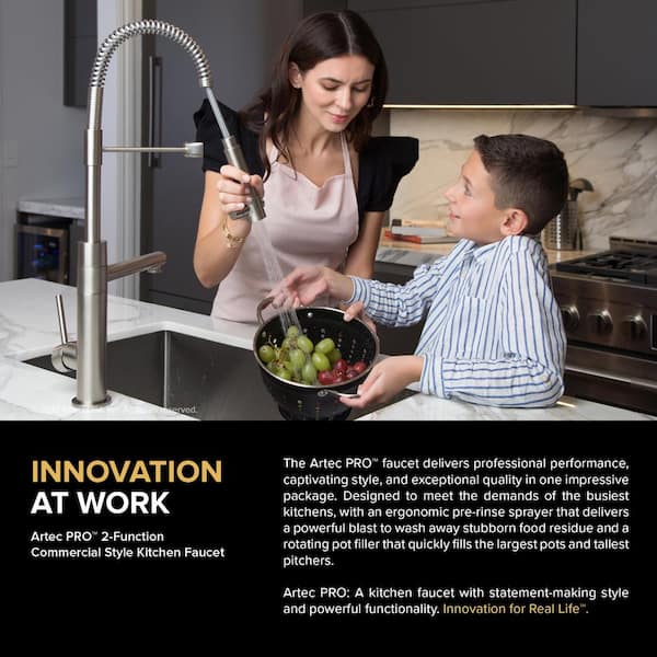 Artec Pro Single Handle Pull Down Sprayer Kitchen Faucet with Pot Filler in Spot Free Stainless Steel