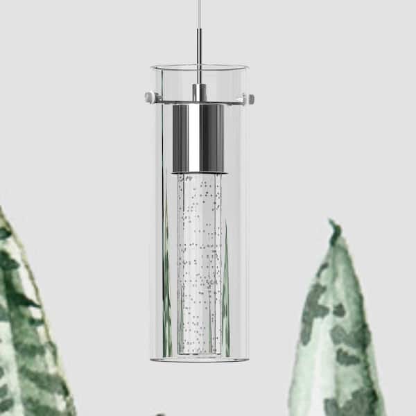 8-Watt Integrated LED Chrome Pendant with Crystal Bubble Glass Shade