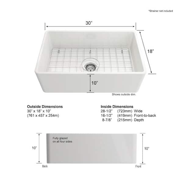 Farmhouse Apron-Front Fireclay 30 in. Single Bowl Kitchen Sink in White with Bottom Grid
