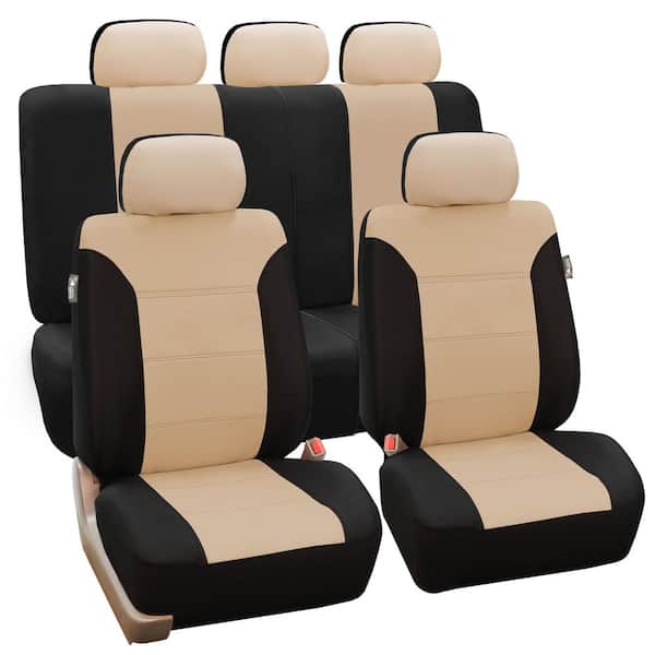 Polyester 47 in. x 23 in. x 1 in. Classic Khaki Full Set Car Seat Covers