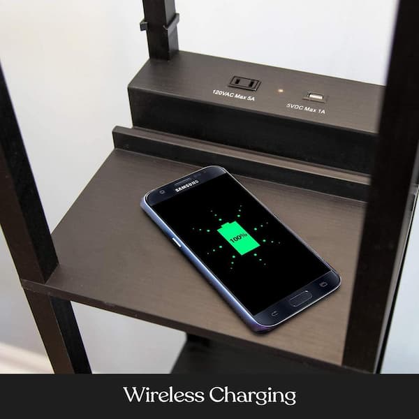 Maxwell 63 in. Black LED Skinny Shelf Column Floor Lamp with Wireless Charging USB Charging Ports and Outlet