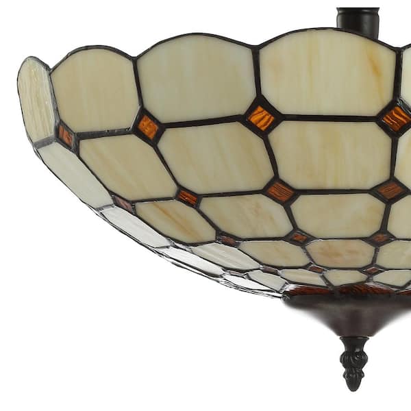 Jason 15.7 in. Cream 2-Light Tiffany-Style Glass/Metal LED Semi-Flush Mount