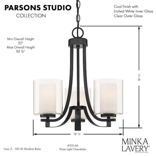Parsons Studio 3-Light Sand Black Candle Style Chandelier with Clear and Etched White Glass Shades