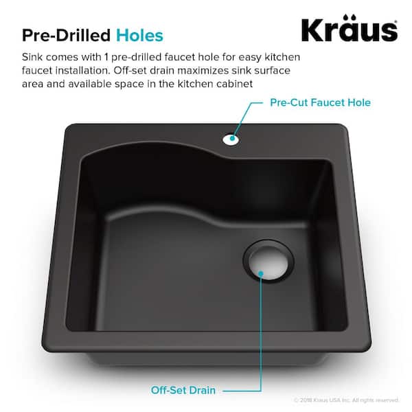 Quarza 25 Dual Mount Single Bowl Granite Kitchen Sink in Black