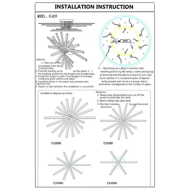 42.5 in. 7-Light Black Integrated LED Modern Creative Flush Mount Ceiling Lamp