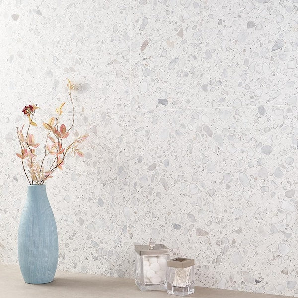 Terra Italia Bianco 23.62 in. x 23.62 in. Honed Marble Terrazzo Floor and Wall Tile (3.87 sq. ft./Each)