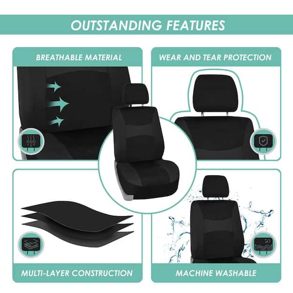 Light and Breezy Fabric 21 in. x 21 in. x 2 in. Full Set Seat Covers with Steering Wheel Cover and 4-Seat Belt Pads