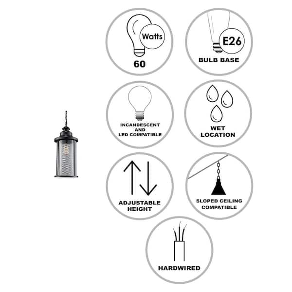 Stewart 1-Light Black Hanging Outdoor Pendant Light Fixture with Mesh Frame and Clear Glass