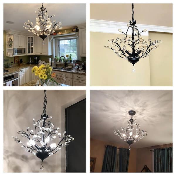 Chicago 4-Light Black Unique Classic/Traditional Chandelier with Crystal Accents